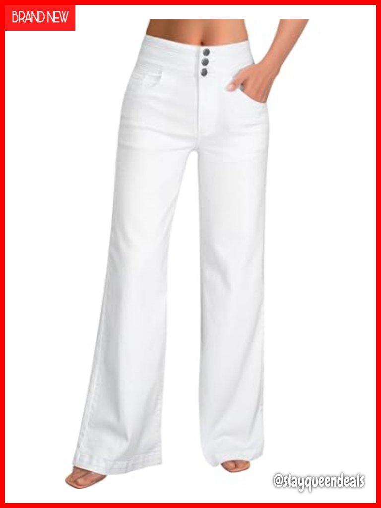 High Waisted Wide Leg Baggy Jeans - Stretch Cotton Blend